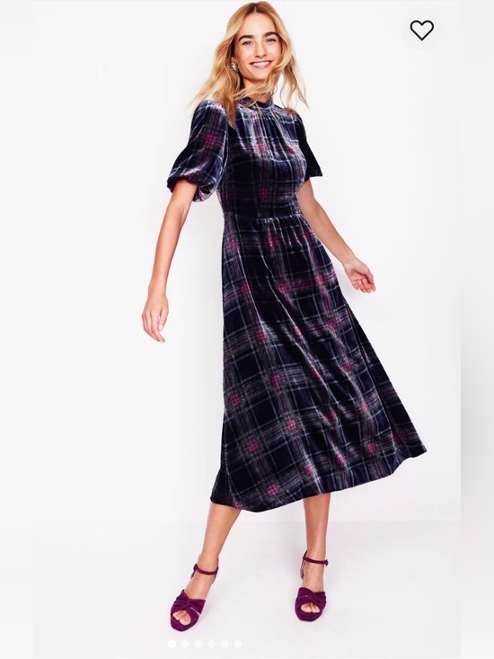 Boden Dresses & Skirts - Boden Navy Plaid Velvet High Neck Midi Dress Size 4 EUC
